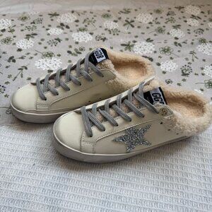 Golden Goose Leather Glitter Accents Sneakers